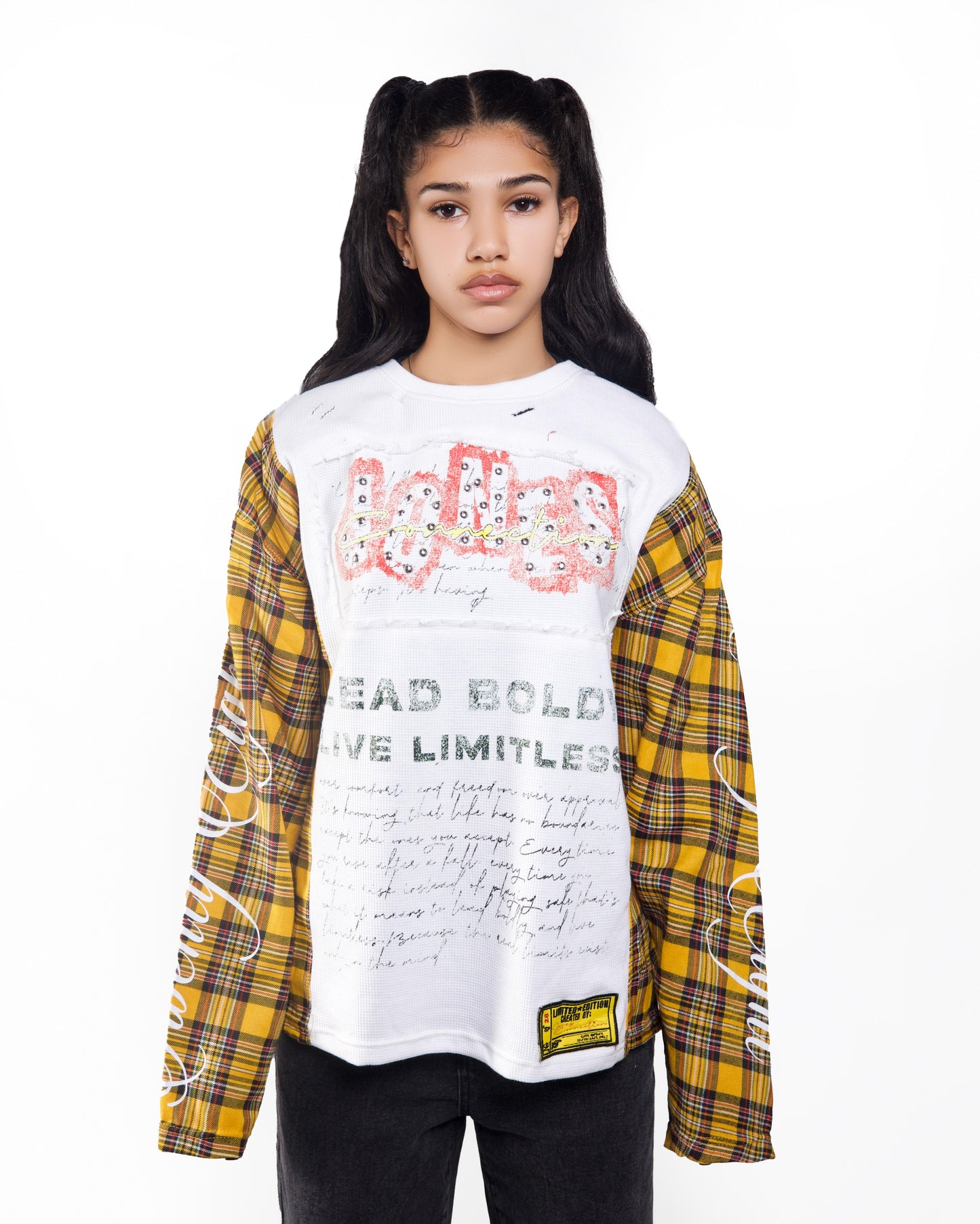 Thermal Waffle & Flannel Distressed Panel Shirt