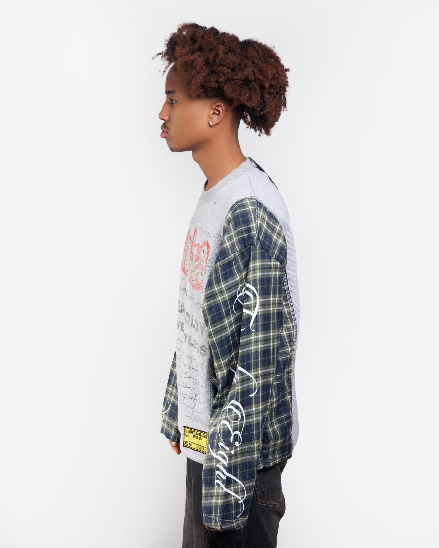 Thermal Waffle & Flannel Distressed Panel Shirt