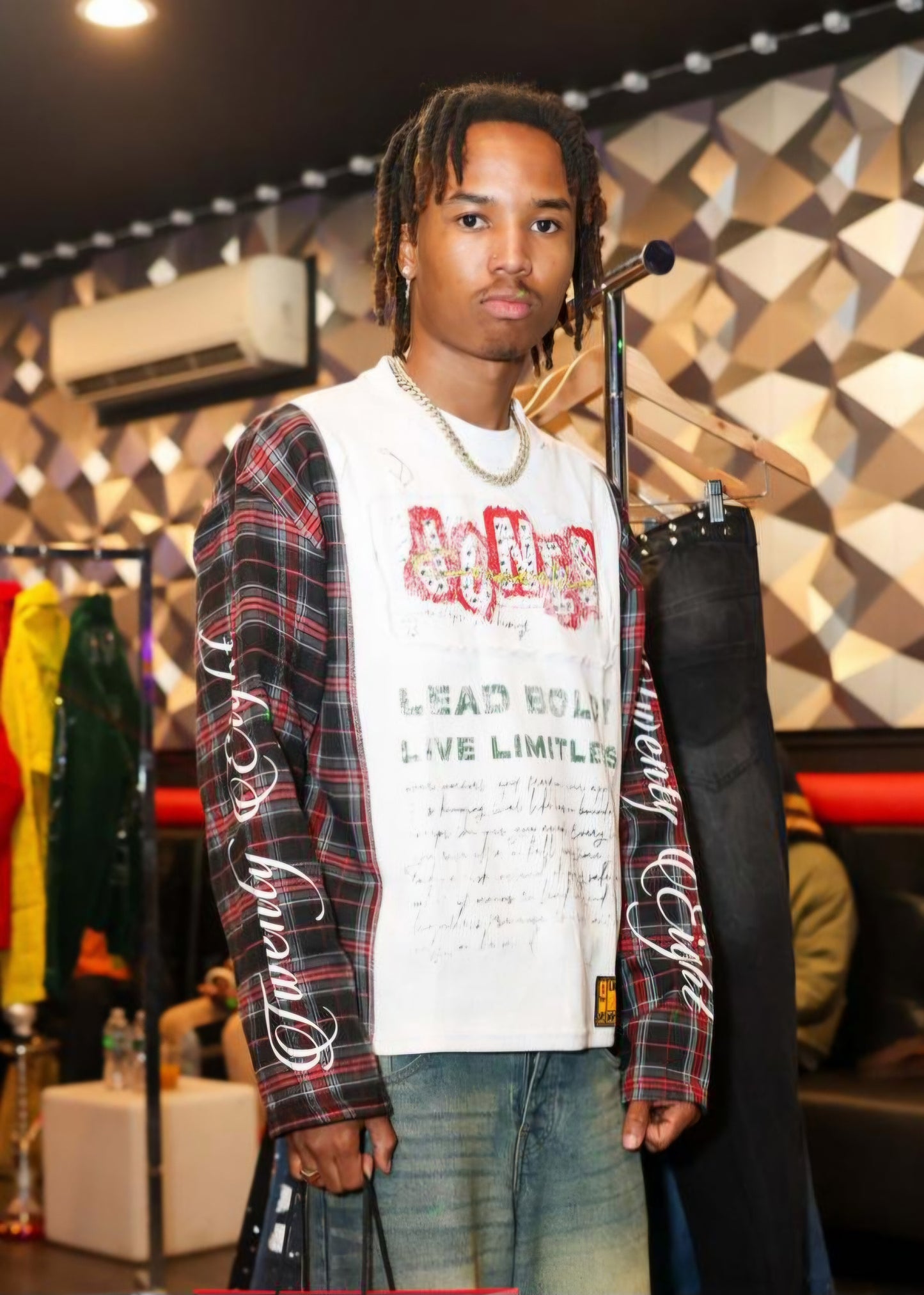 White Thermal & Black-Red Plaid Flannel Shirts